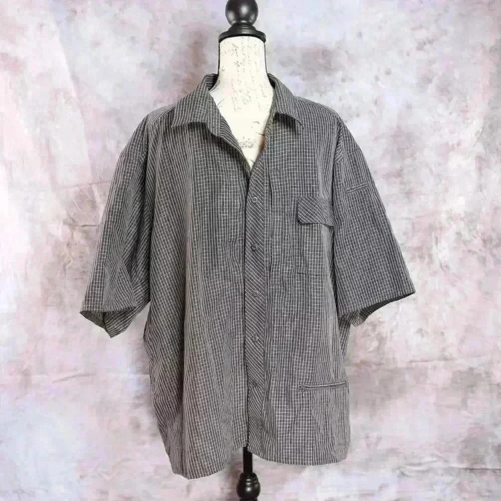Vintage Propper 2XL brown check short sleeve tactical shirt magnetic pockets